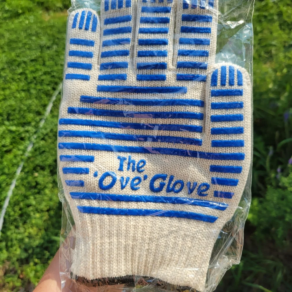 Heat-Resistant Kitchen Glove in Blue and Cream